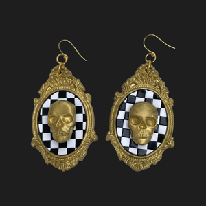 Cameo Checkered Skulls- Dangles