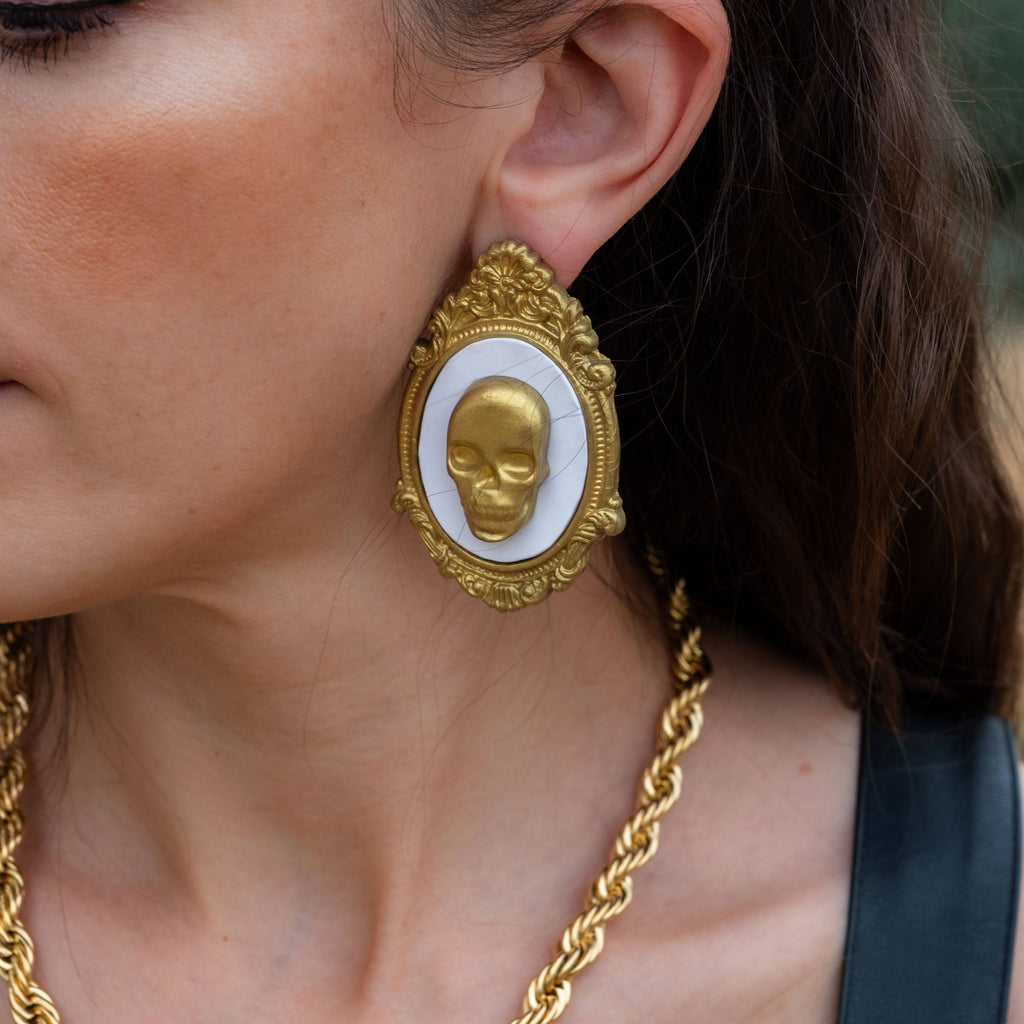 Vintage Skull Earrings- Gold