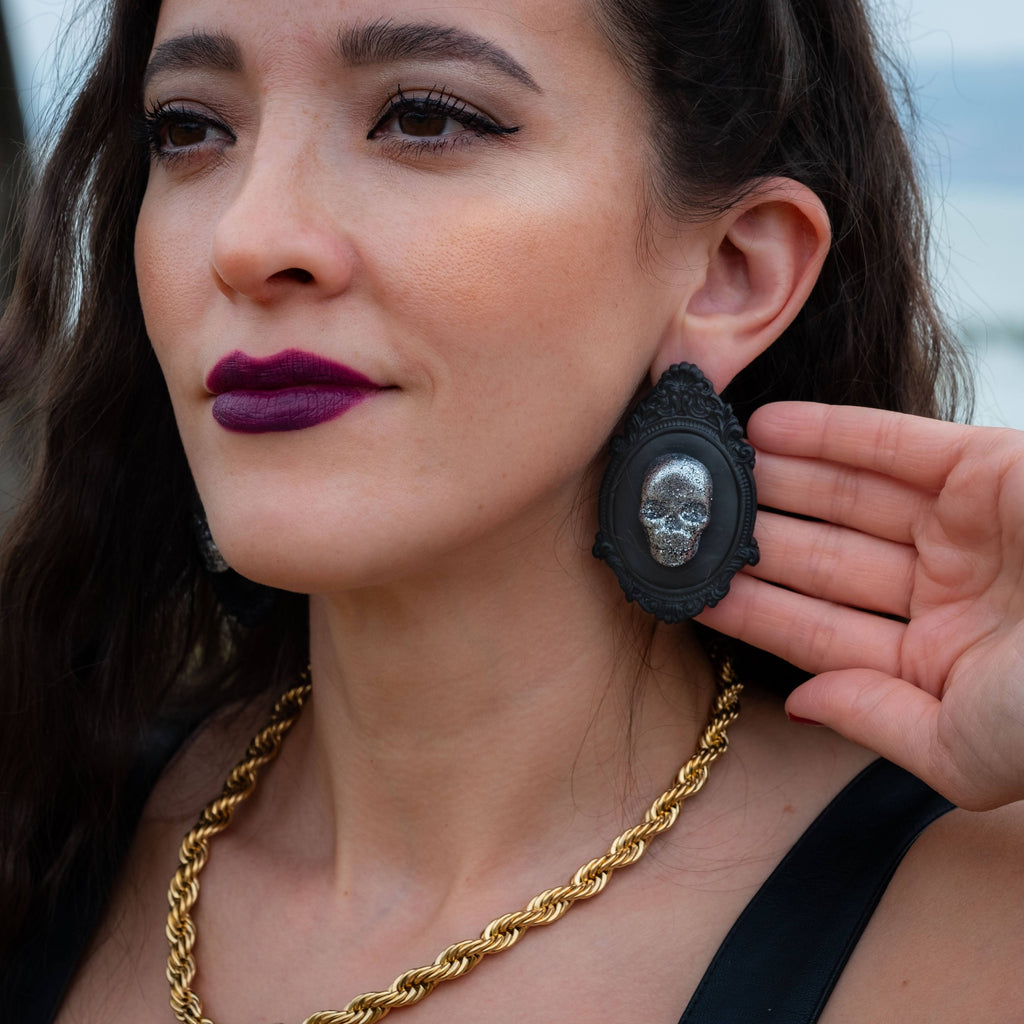 Vintage Skull Earrings- Diamond
