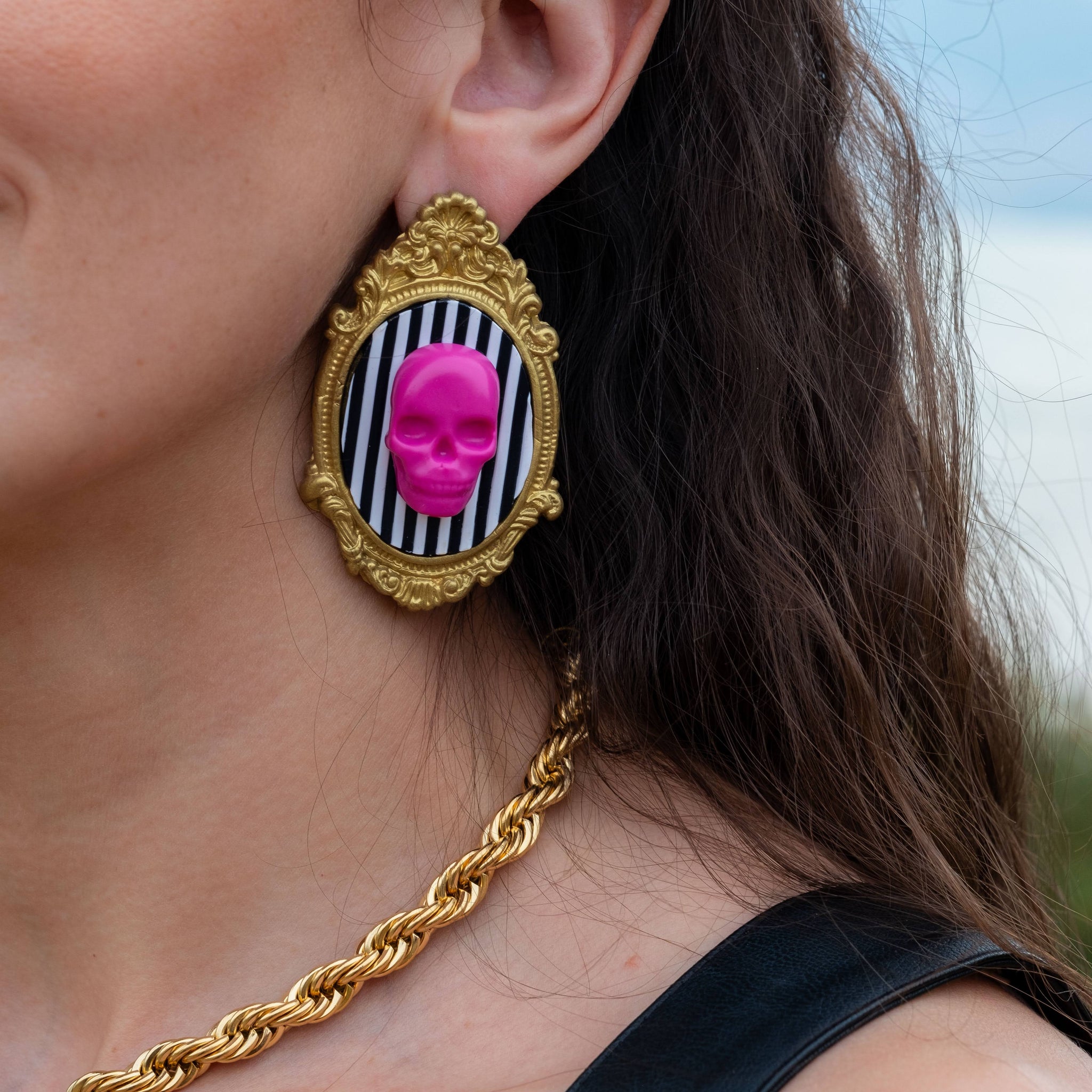 Vintage Skull Earrings- Pink