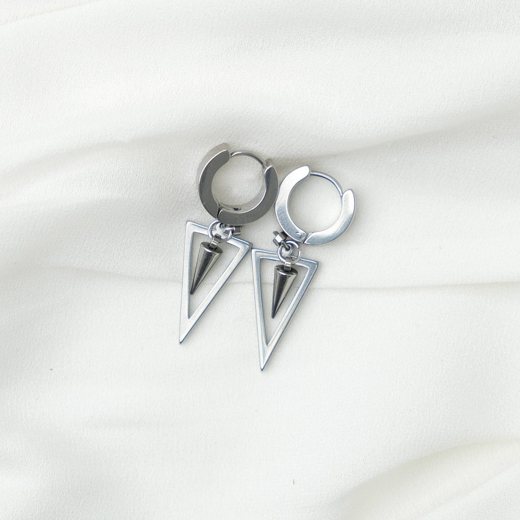 Silver Triangle Hoops