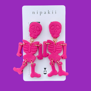 Frida- Mexican Pink Skull Earrings