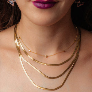 Tri Stack Gold Necklace - Herringbone