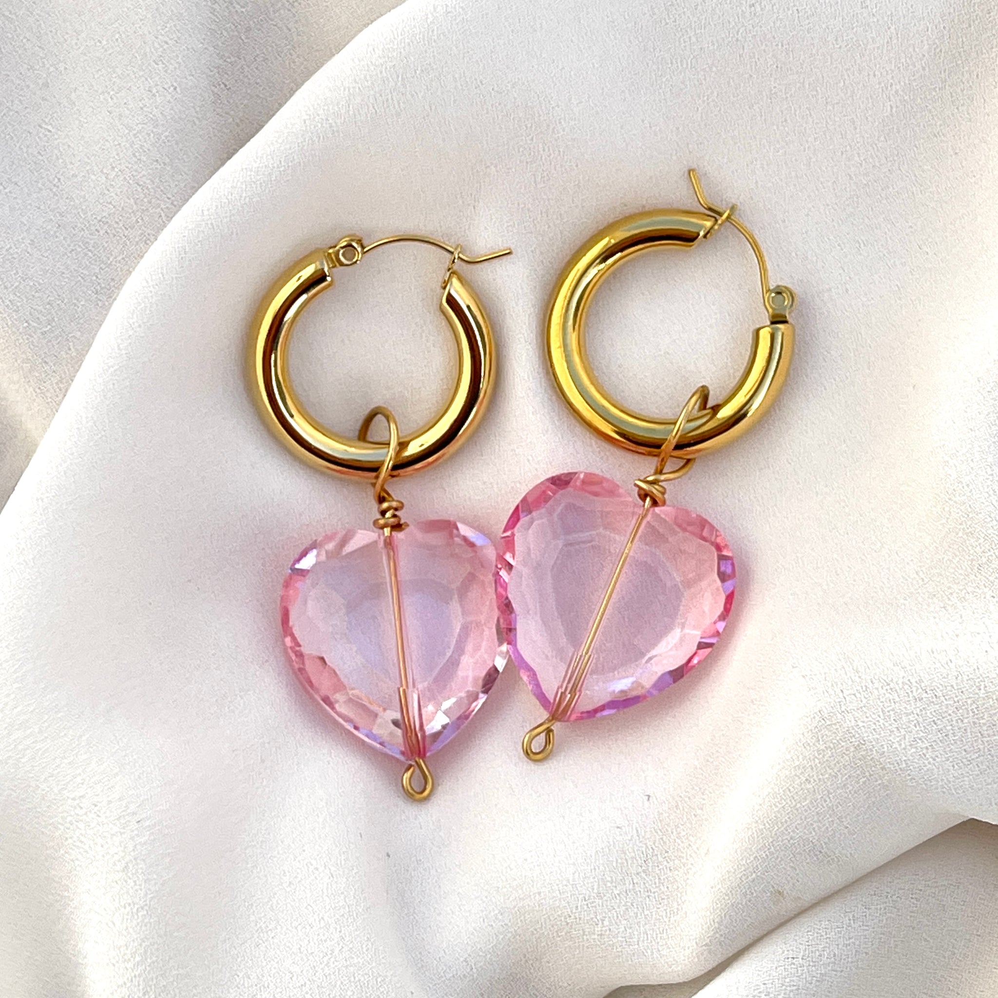 Crystal Heart Earrings- Pink 🩷