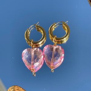 Crystal Heart Earrings- Pink 🩷