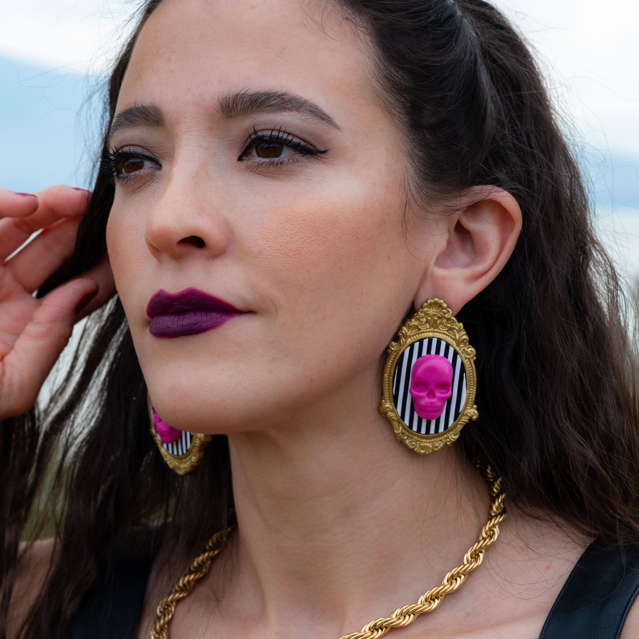 Vintage Skull Earrings- Pink