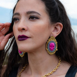 Vintage Skull Earrings- Pink