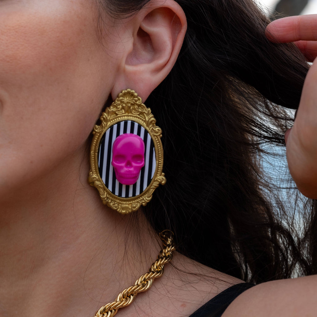 Vintage Skull Earrings- Pink