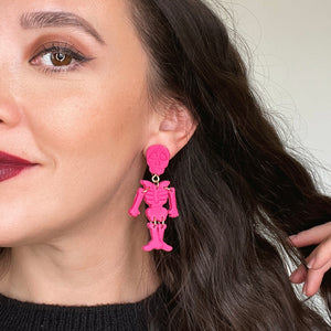 Frida- Mexican Pink Skull Earrings