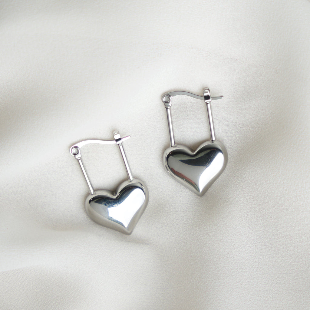 Heart Locket Earrings- Silver