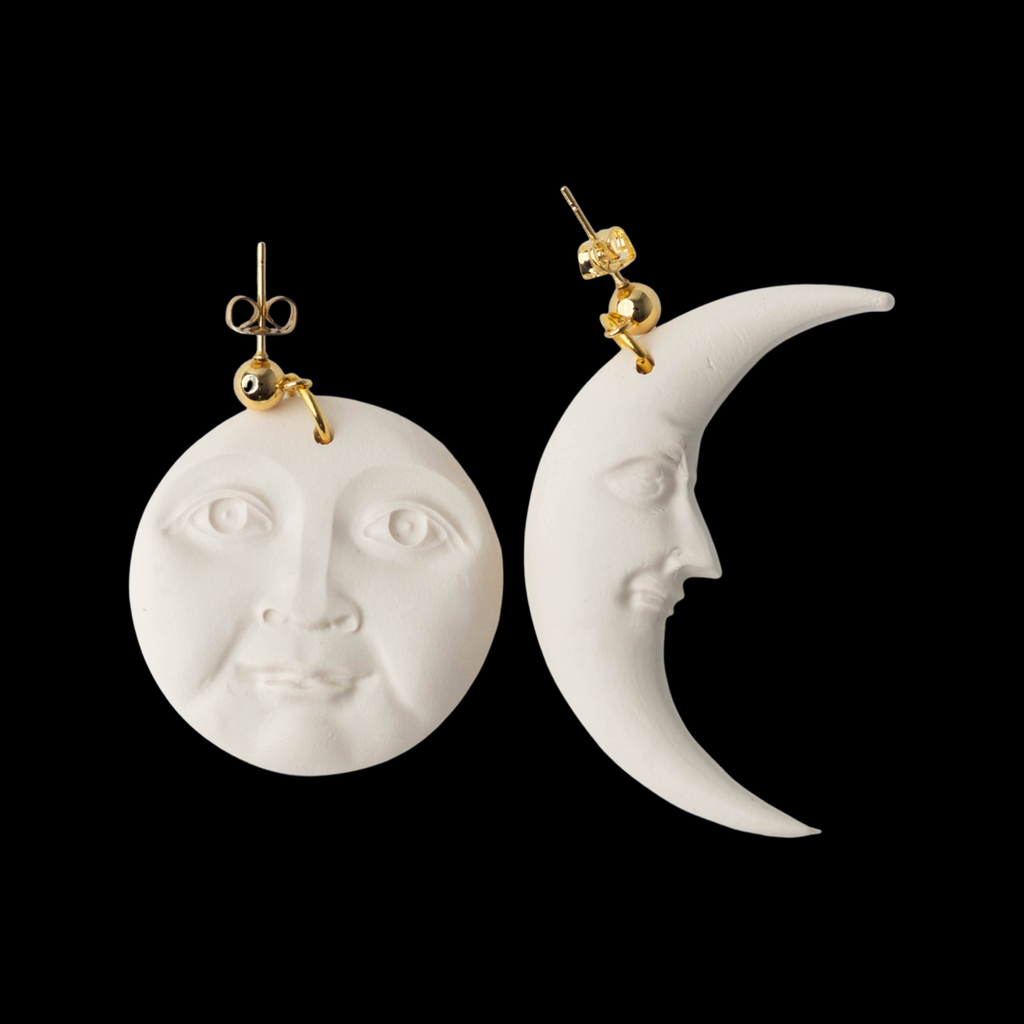 Sun and Moon Earrings- Bone