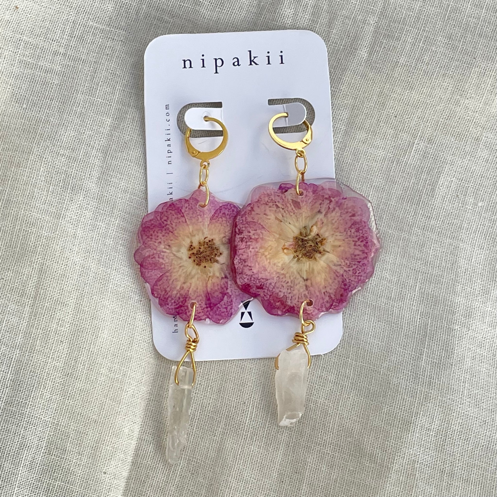 Pink Flower and Crystal Dangles