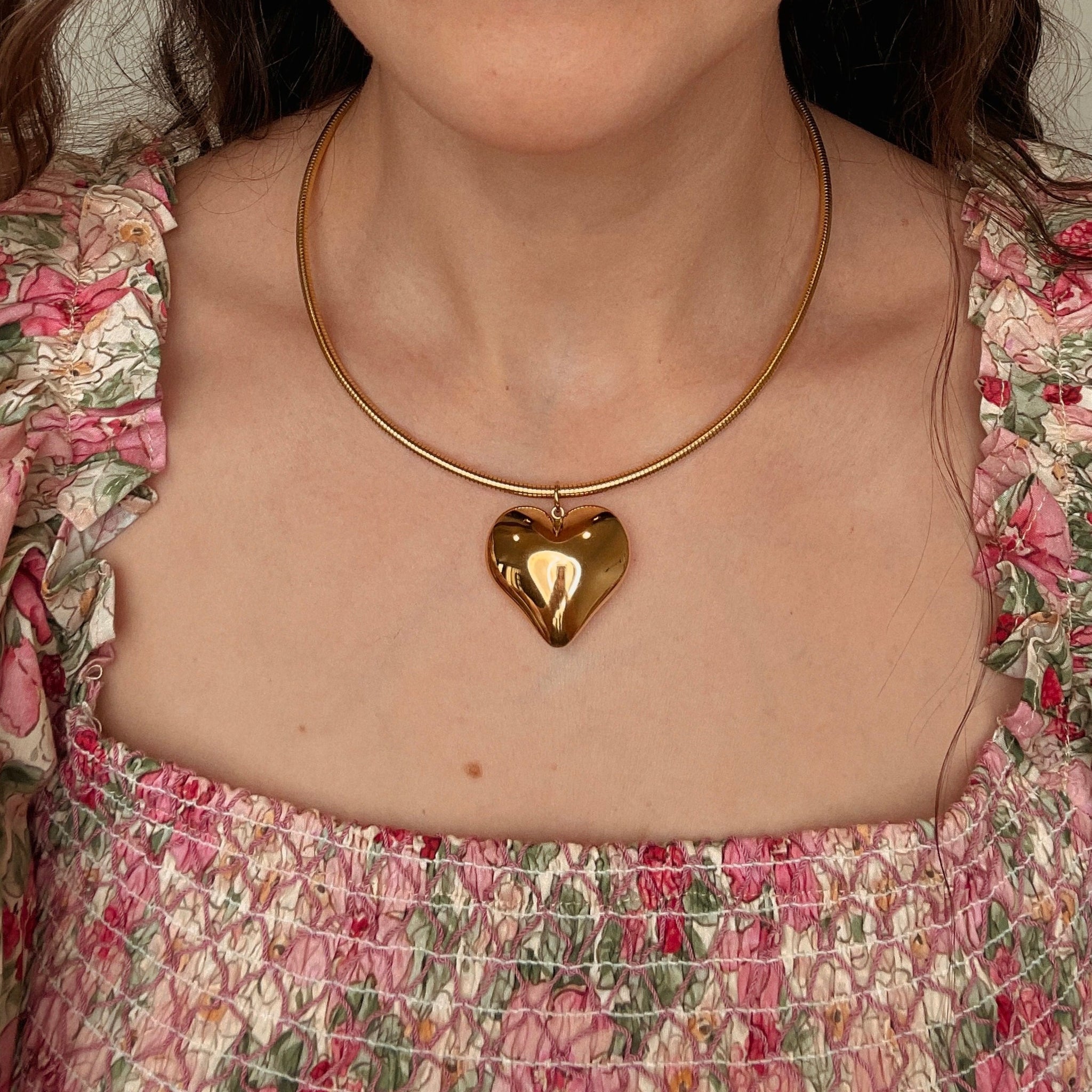 Puffy Heart Necklace - Gold