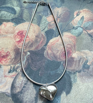 Puffy Heart Necklace- Silver
