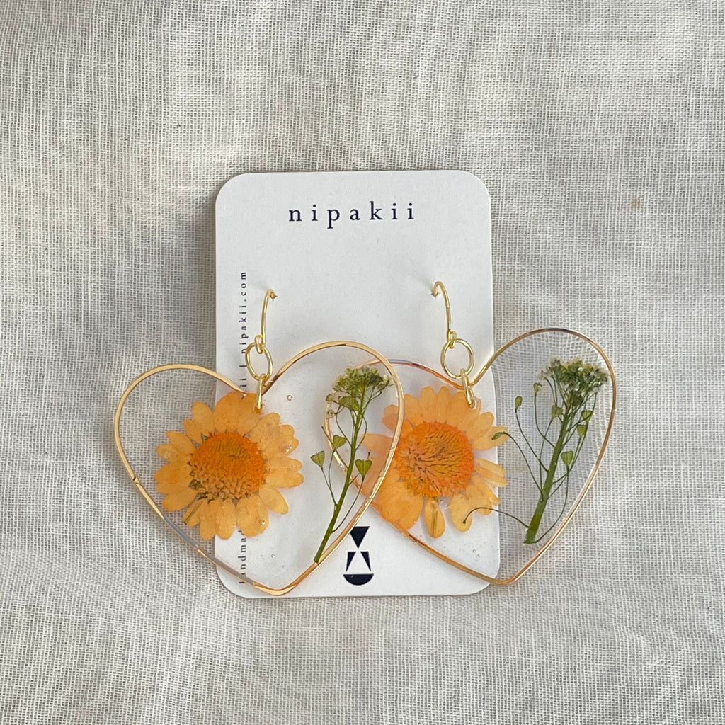 Orange Daisy and Heart Dangles