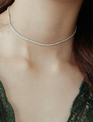 Diamond Choker Silver Necklace