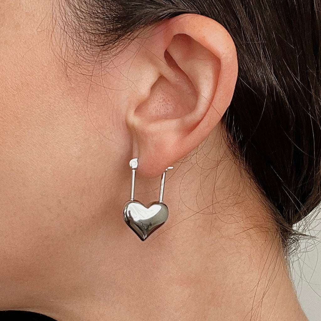 Heart Locket Earrings- Silver