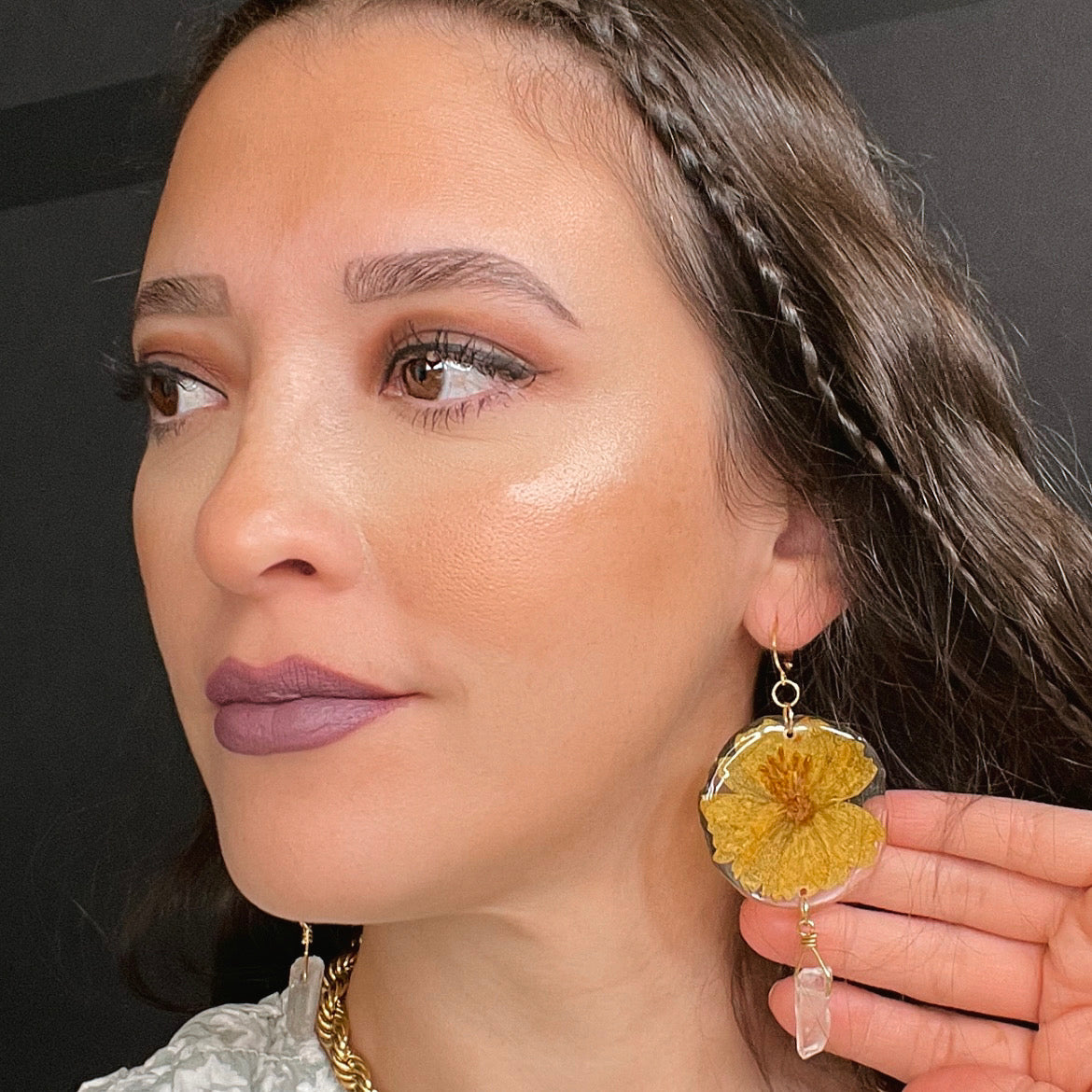 Yellow Flower and Crystal Earrings