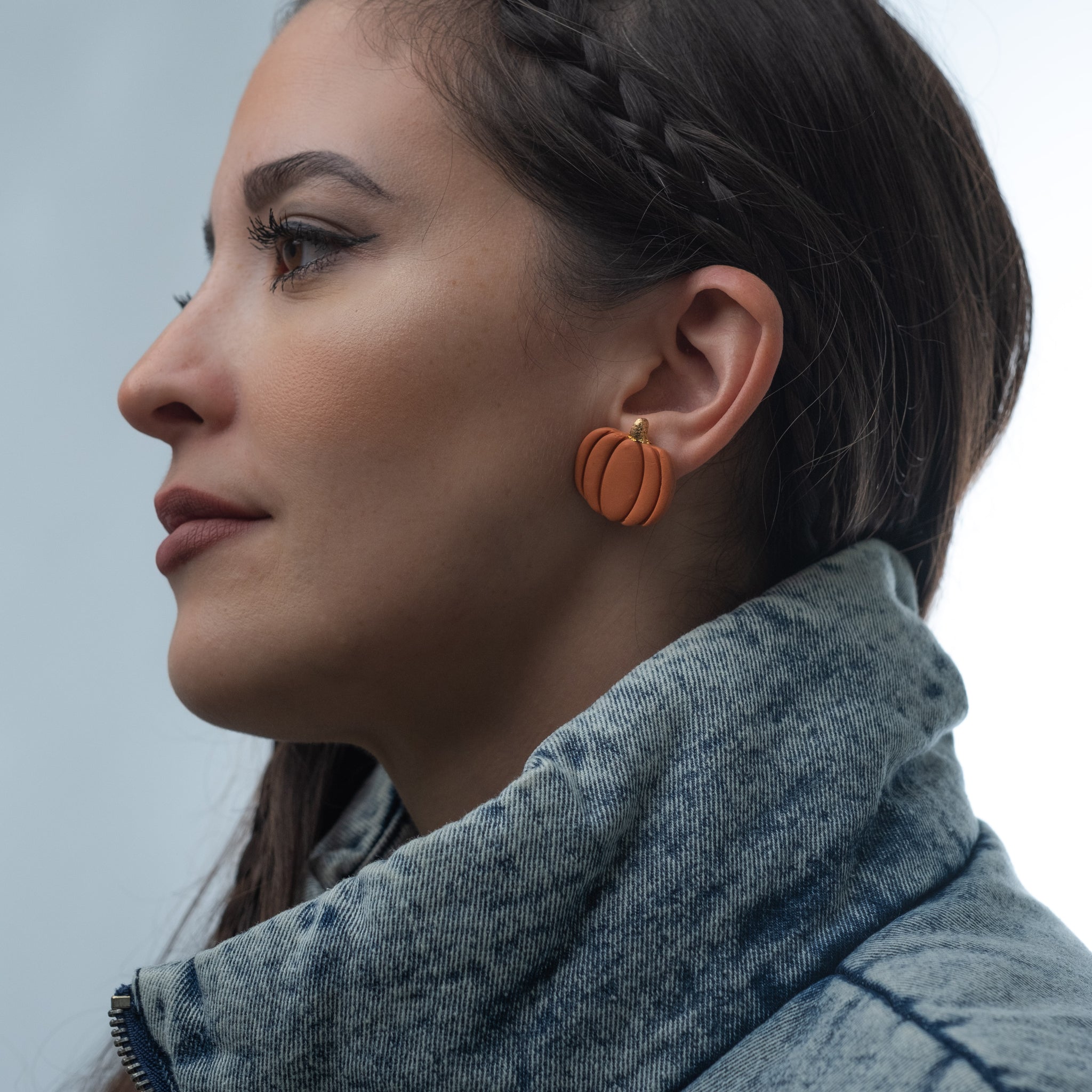 Gold Stem Orange and Black Pumpkin Studs