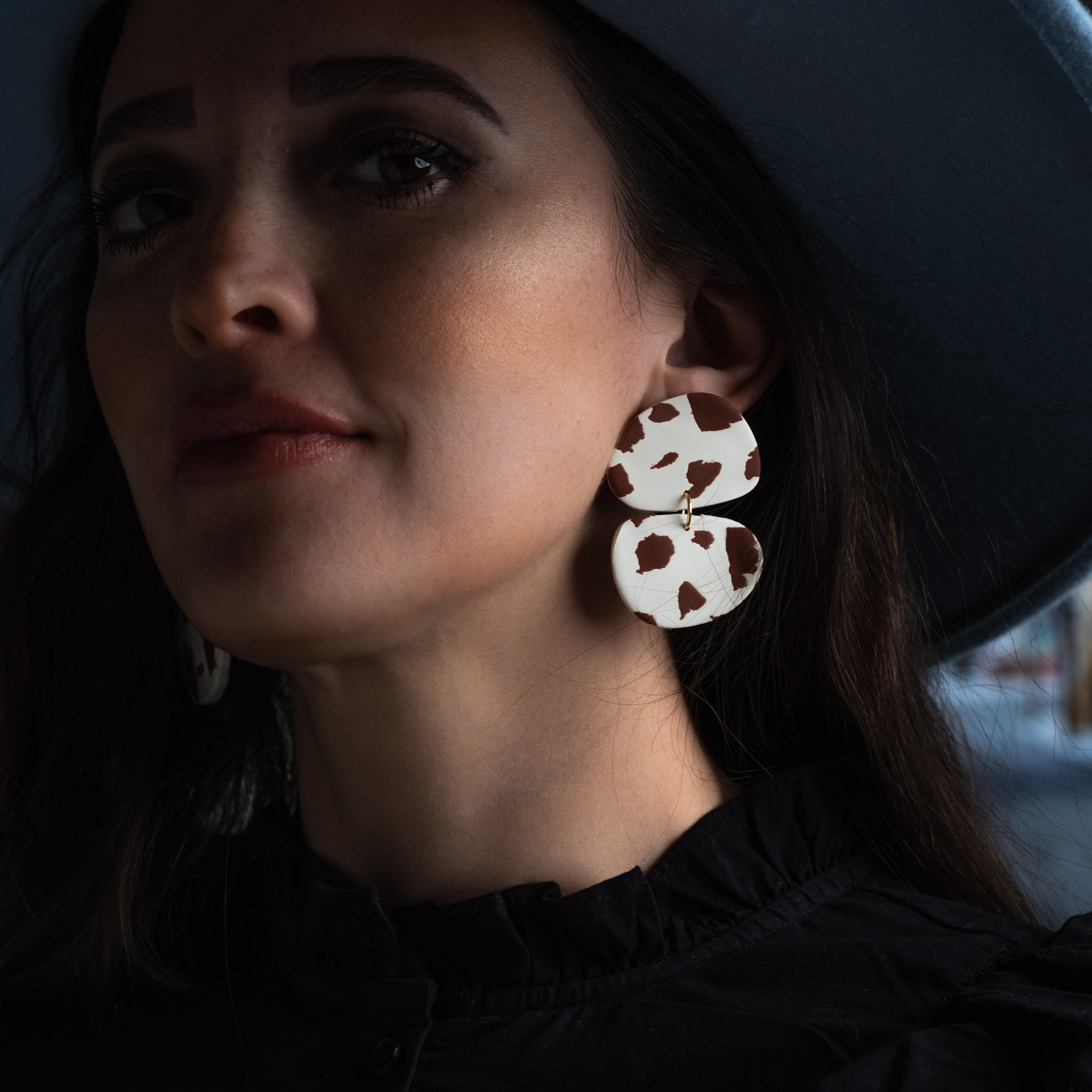 Stepping Stone Earrings - Cow Print