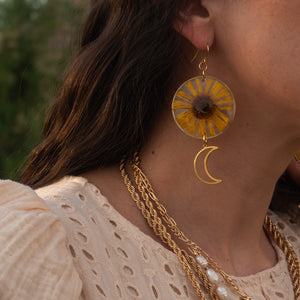 Sunflower and Moon Earrings