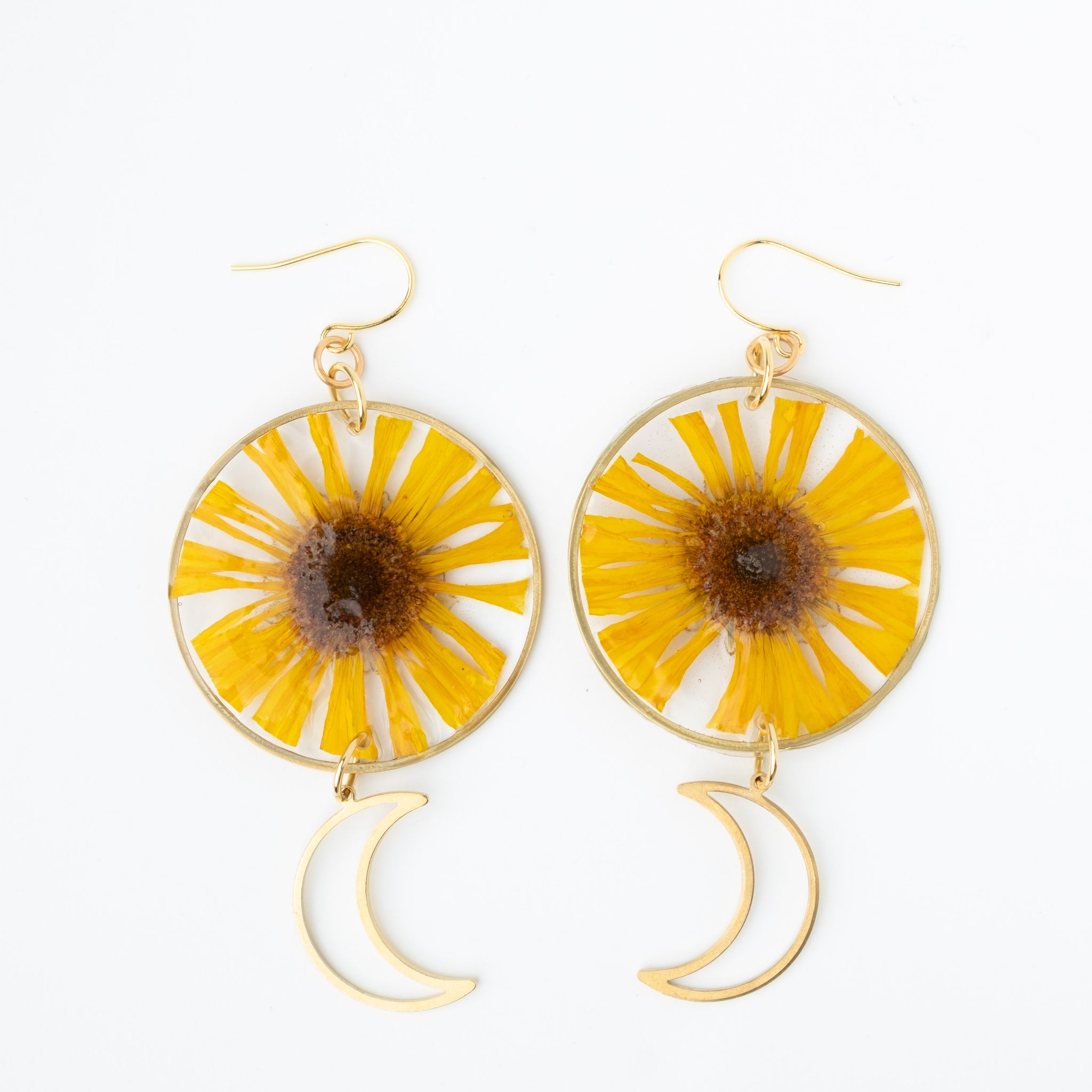 Sunflower and Moon Earrings