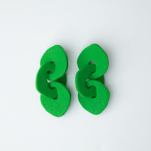 Stone Triple Link Earrings - Green