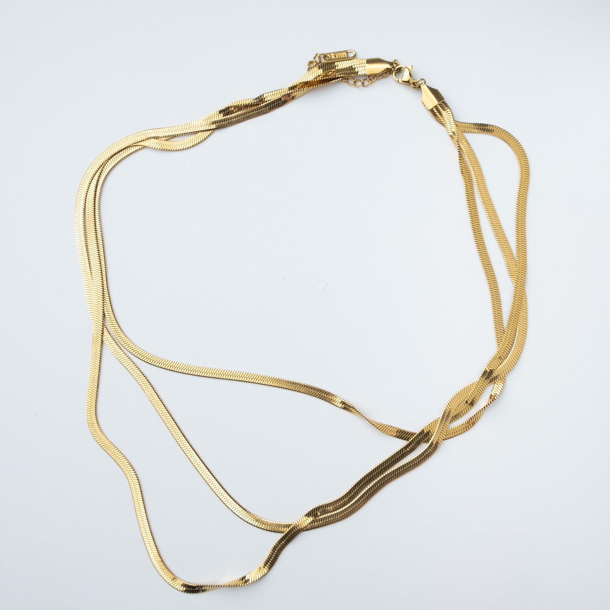 Tri Stack Gold Necklace - Herringbone